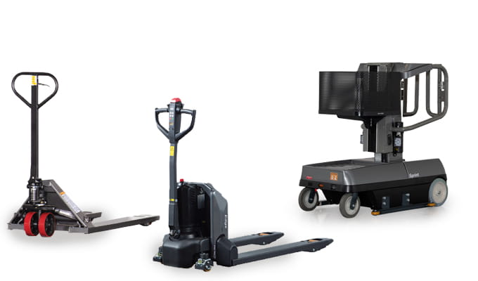 Raymond Basics family, altra lift grey, edge lithium-ion truck grey, spingo grey